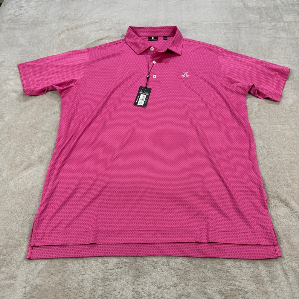 NEW FootJoy Mens Large Abacus Print Golf Polo Shirt Magenta 35179 Casual Preppy